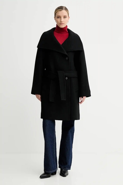 Calvin Klein płaszcz z wełną kolor czarny LV044D557G - zdjęcie produktu nr 2