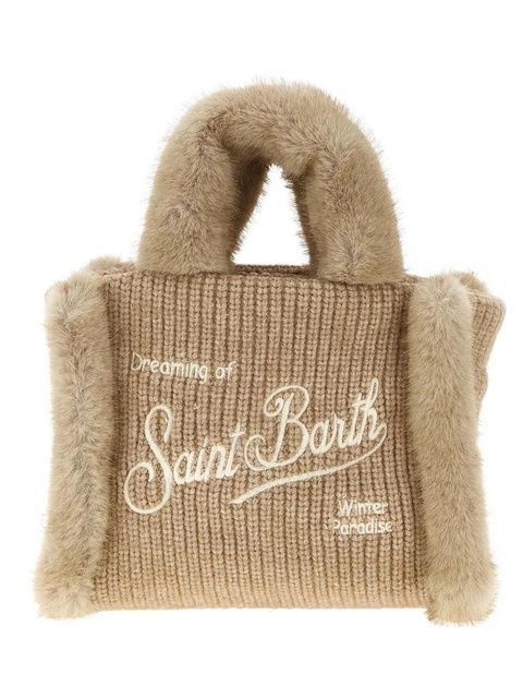 MC2 Saint Barth shearling-trim logo-detail mini tote bag - Neutrals - zdjęcie produktu nr 1