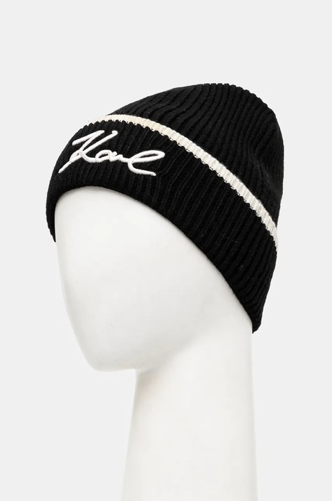 Karl Lagerfeld czapka z domieszką wełny kolor czarny 246W3412 - zdjęcie produktu nr 2