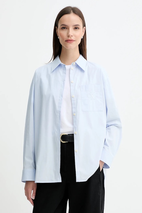 Calvin Klein Jeans koszula damska kolor niebieski relaxed z kołnierzykiem klasycznym LV047C143G - zdjęcie produktu nr 1