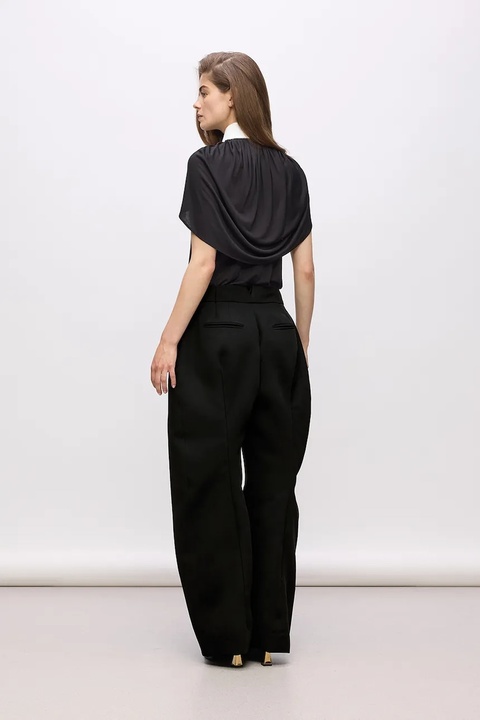 Karl Lagerfeld spodnie z dodatkiem wełny Karl Lagerfeld Studio damskie kolor czarny szerokie medium waist A4W10144 - zdjęcie produktu nr 1