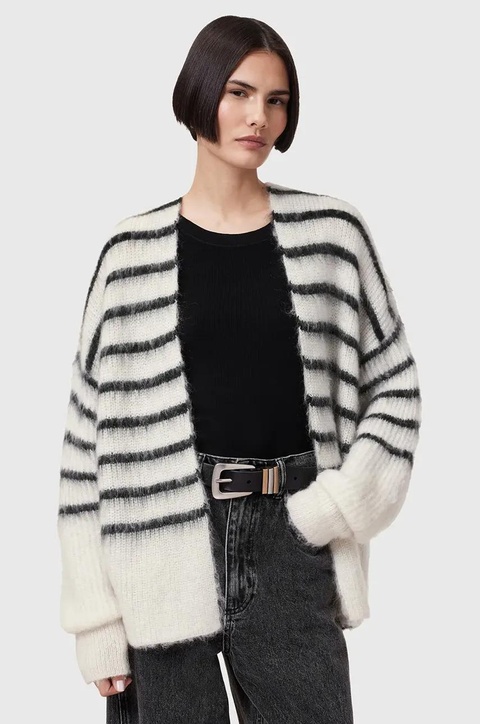 AllSaints kardigan wełniany RIGA damski kolor biały W005KC - zdjęcie produktu nr 1