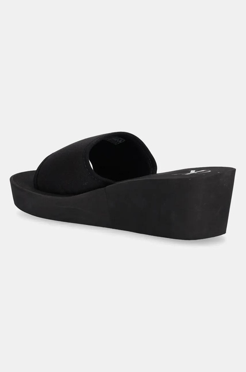 Calvin Klein Jeans klapki BEACH WEDGE SLIDE CANVAS damskie kolor czarny na koturnie YW0YW01725 - zdjęcie produktu nr 2