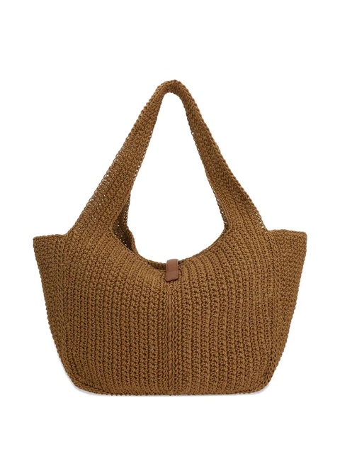 Saint Laurent large leather-trimmed knitted tote bag - Brown - zdjęcie produktu nr 2