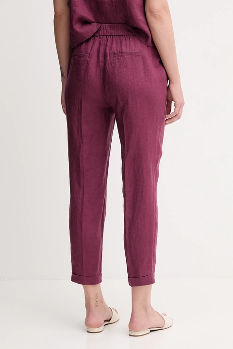 United Colors of Benetton spodnie lniane damskie kolor fioletowy proste high waist 4AGHDF079 - zdjęcie produktu nr 2