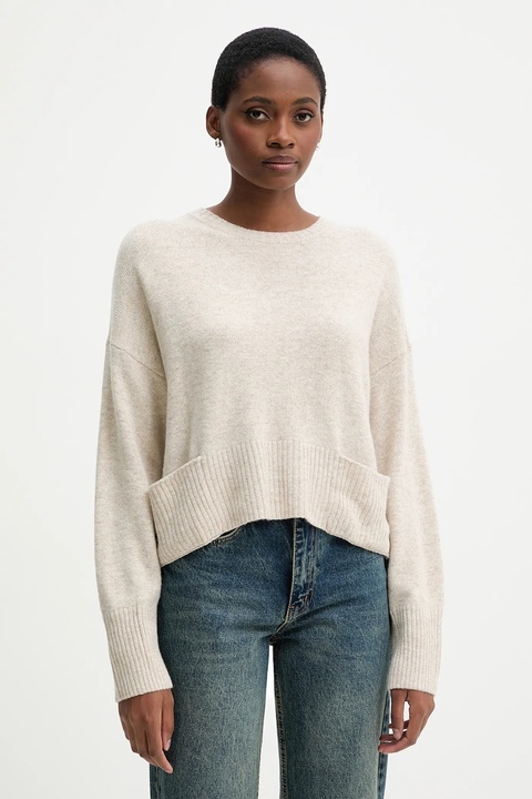United Colors of Benetton sweter z dodatkiem wełny damski kolor beżowy lekki 126WD10E4 - zdjęcie produktu nr 1