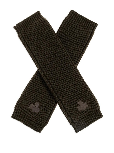 ISABEL MARANT ribbed logo-patch gloves - Brown - zdjęcie produktu nr 1