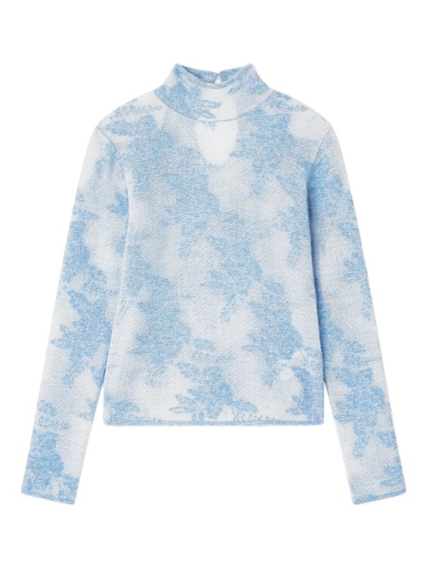 GANNI flower-jacquard mockneck sweater - Blue - zdjęcie produktu nr 1