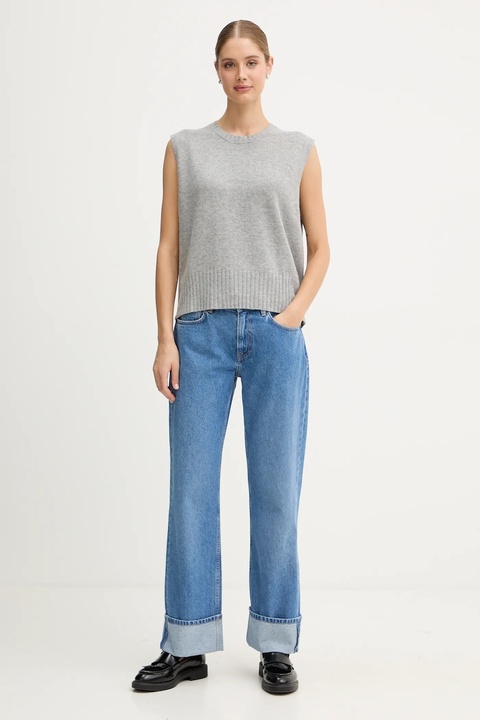 United Colors of Benetton kamizelka z dodatkiem wełny kolor szary lekki 126WD10BA - zdjęcie produktu nr 2