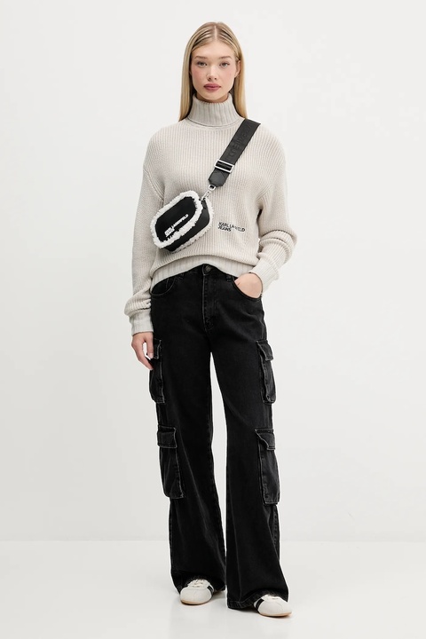 Karl Lagerfeld Jeans sweter z wełną damski kolor beżowy z golfem A4W18020 - zdjęcie produktu nr 1