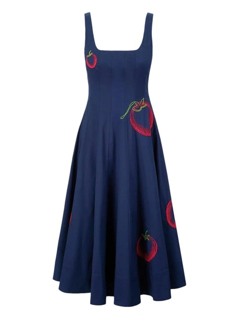 STAUD Wells tomato-embroidered midi dress - Blue - zdjęcie produktu nr 1