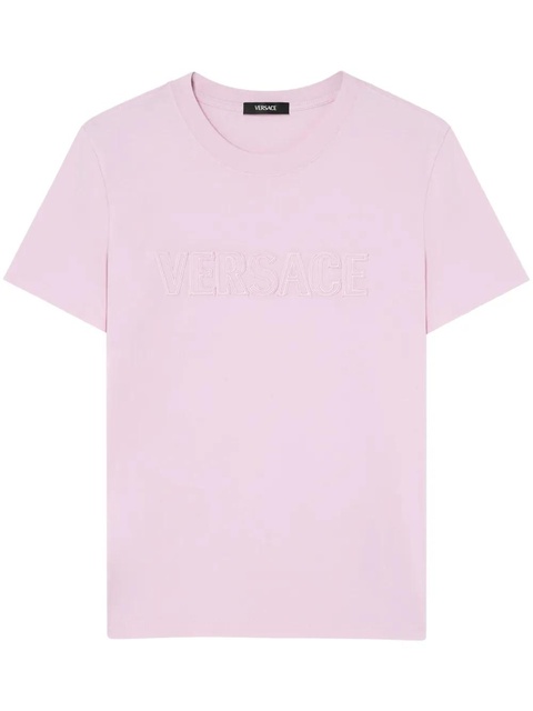 Versace logo-embroidered fringed T-shirt - Pink - zdjęcie produktu nr 1