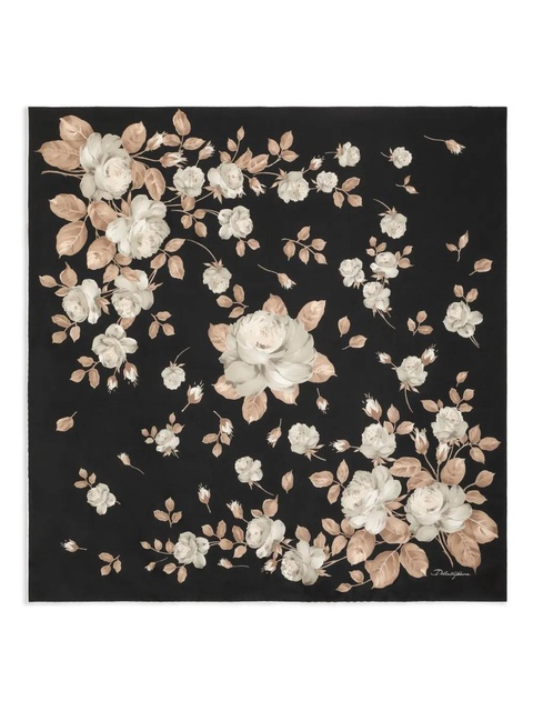 Dolce & Gabbana rose-print silk scarf - Black - zdjęcie produktu nr 1