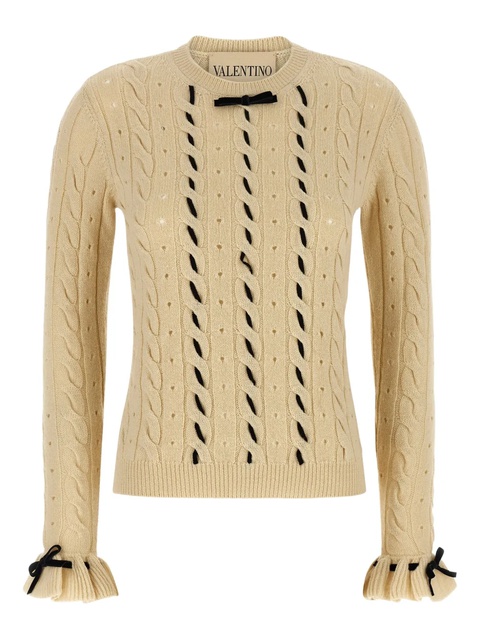 Valentino Garavani cable-knit bow-embellished sweater - Neutrals - zdjęcie produktu nr 1