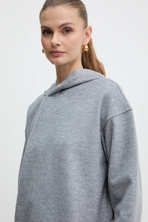 Weekend Max Mara bluza z dodatkiem wełny OSCURI damska kolor szary z kapturem gładka 2525926012600 - zdjęcie produktu nr 2
