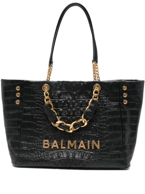 Balmain chain embossed leather tote bag - Black - zdjęcie produktu nr 1