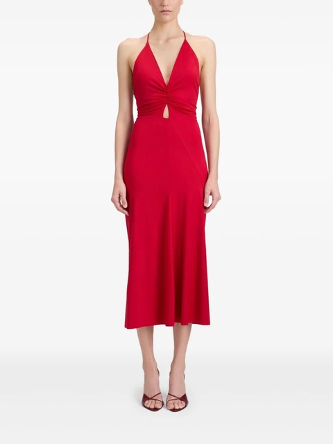Victoria Beckham V-neck ruched midi dress - Red - zdjęcie produktu nr 1