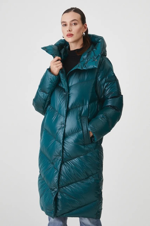 Medicine płaszcz puchowy damski kolor zielony zimowy - zdjęcie produktu nr 1