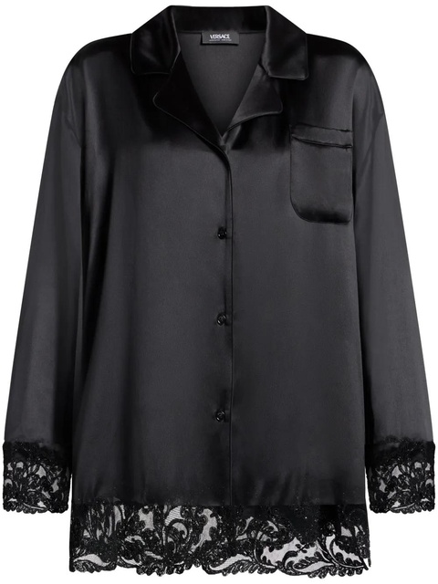 Versace Barocco lace-trim silk shirt - Black - zdjęcie produktu nr 1
