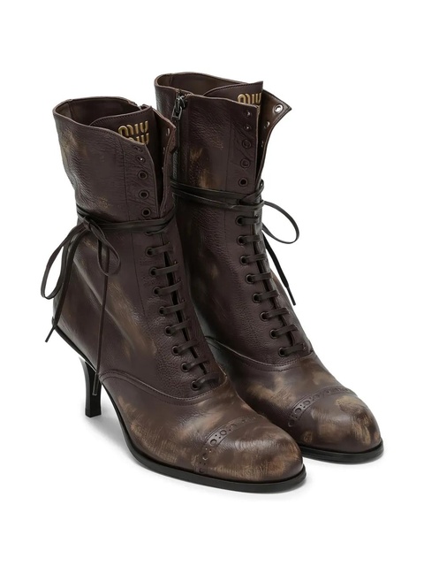 Miu Miu 75mm leather boots - Brown - zdjęcie produktu nr 1