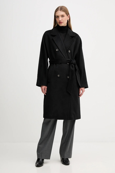Dkny płaszcz wełniany kolor czarny przejściowy dwurzędowy DLEMWS16 - zdjęcie produktu nr 1