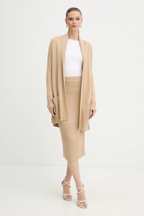 Armani Exchange kardigan z dodatkiem wełny damski kolor beżowy XW000766 AF13774 - zdjęcie produktu nr 2