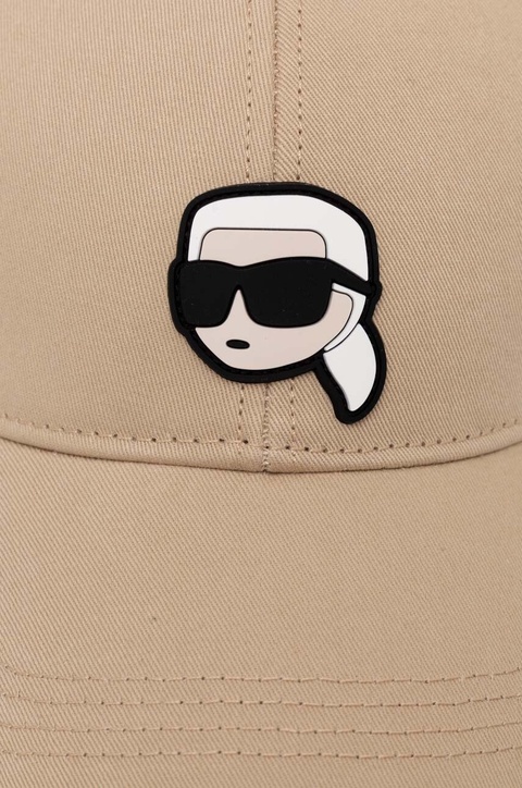Karl Lagerfeld czapka z daszkiem bawełniana kolor beżowy z aplikacją - zdjęcie produktu nr 2