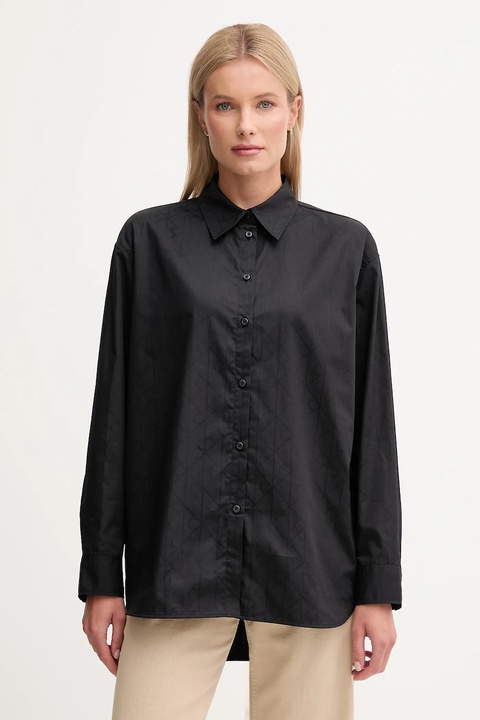 Calvin Klein Jeans koszula bawełniana damska kolor czarny relaxed z kołnierzykiem klasycznym LV044D167G - zdjęcie produktu nr 1