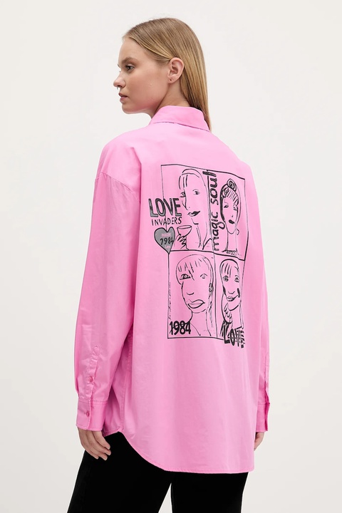 Desigual koszula bawełniana GIRLS damska kolor różowy relaxed z kołnierzykiem klasycznym 25WWCW16 - zdjęcie produktu nr 1
