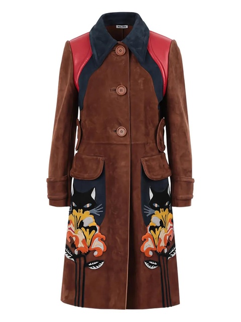 Miu Miu flower-cat patch coat - Brown - zdjęcie produktu nr 1