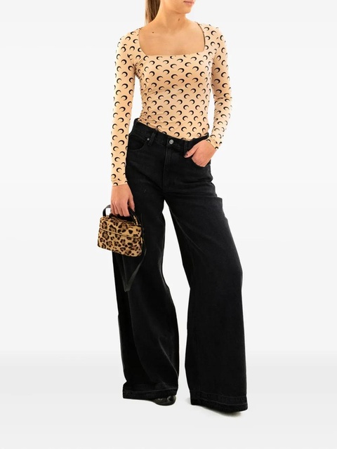 Marine Serre Moon-print long-sleeve T-shirt - Neutrals - zdjęcie produktu nr 2