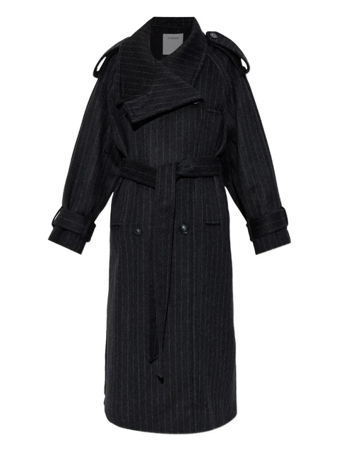 Sportmax pinstripe-pattern belted coat - Black - zdjęcie produktu nr 1