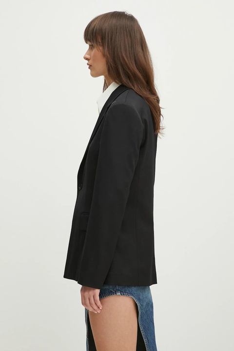 MM6 Maison Margiela marynarka z domieszką wełny kolor czarny jednorzędowa gładka S52BN0141 - zdjęcie produktu nr 2