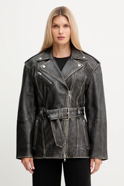 Stand Studio kurtka skórzana Leona kolor czarny przejściowa oversize 66547-7830 - zdjęcie produktu nr 1