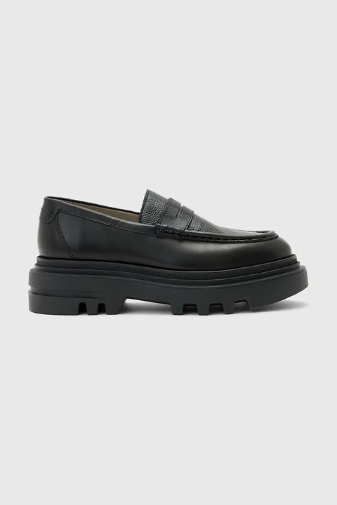 AllSaints mokasyny skórzane BETH LTHR LOAFER damskie kolor czarny na płaskim obcasie W059FD - zdjęcie produktu nr 1