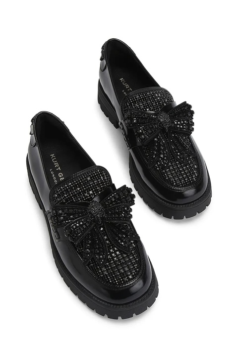 Kurt Geiger London mokasyny skórzane Bow Crystal Loafer damskie kolor czarny na płaskim obcasie 5388400109 - zdjęcie produktu nr 1