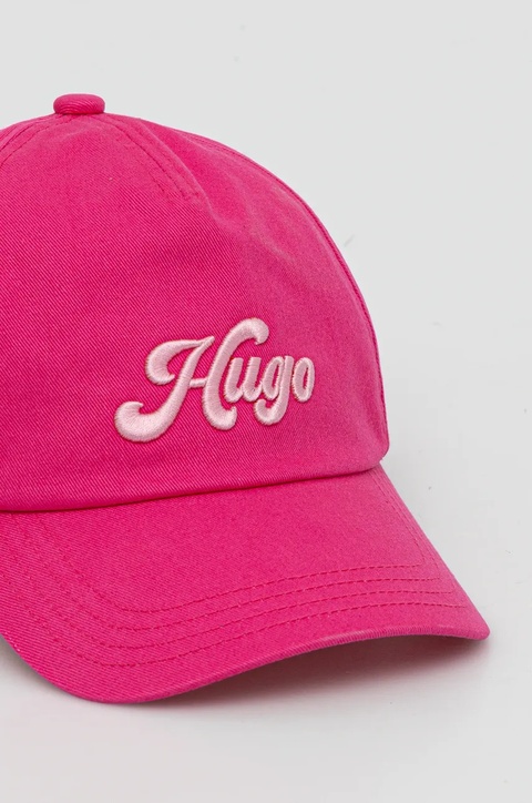 HUGO czapka z daszkiem bawełniana kolor różowy z aplikacją 50539909 - zdjęcie produktu nr 2