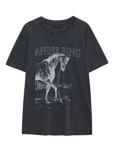 ANINE BING Lili horse-print T-shirt - Black - zdjęcie produktu nr 1