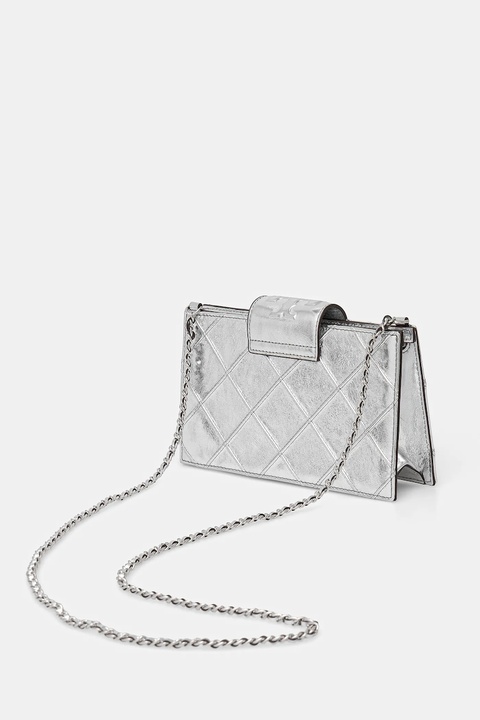 Tory Burch torebka skórzana Fleming kolor srebrny 175190-040 - zdjęcie produktu nr 1