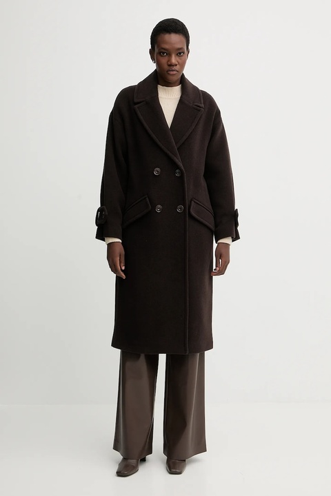 Sessun płaszcz z dodatkiem wełny kolor brązowy 24112025 - zdjęcie produktu nr 1