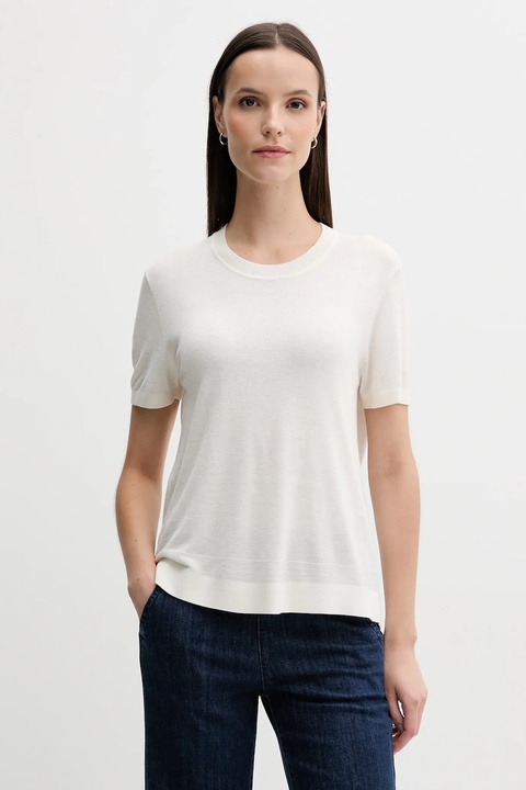 United Colors of Benetton t-shirt z jedwabiem damskie kolor beżowy 1ZRED10BK - zdjęcie produktu nr 1