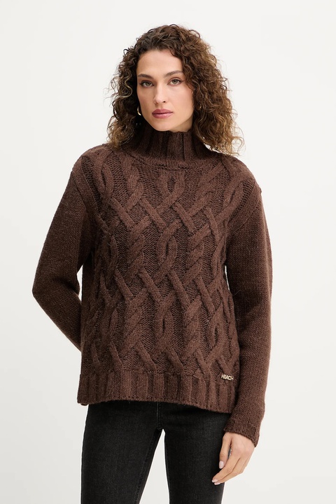 Silvian Heach sweter z domieszką wełny HENRY damski kolor brązowy ciepły z golfem GPA25255LU - zdjęcie produktu nr 1