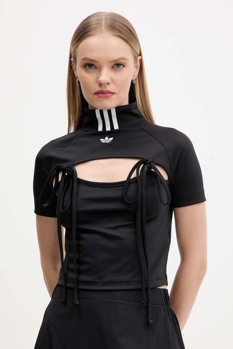 adidas Originals t-shirt Ribbon Crop Top damski kolor czarny z półgolfem JX2537 - zdjęcie produktu nr 2