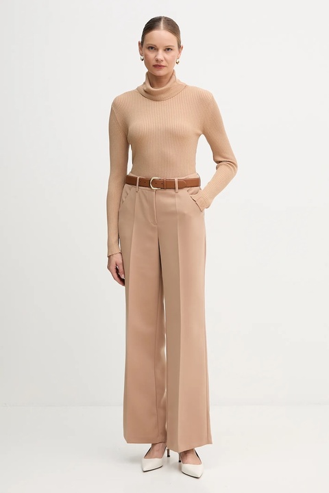 Marc Aurel spodnie damskie kolor beżowy szerokie high waist 1923-2000-93485 - zdjęcie produktu nr 2