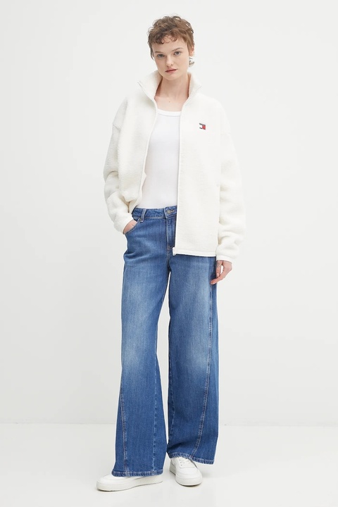 Tommy Jeans bluza polarowa damska kolor beżowy gładka DW0DW21596 - zdjęcie produktu nr 2