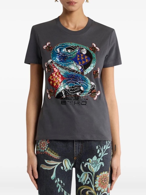 ETRO sequin-embellished graphic t-shirt - Grey - zdjęcie produktu nr 2