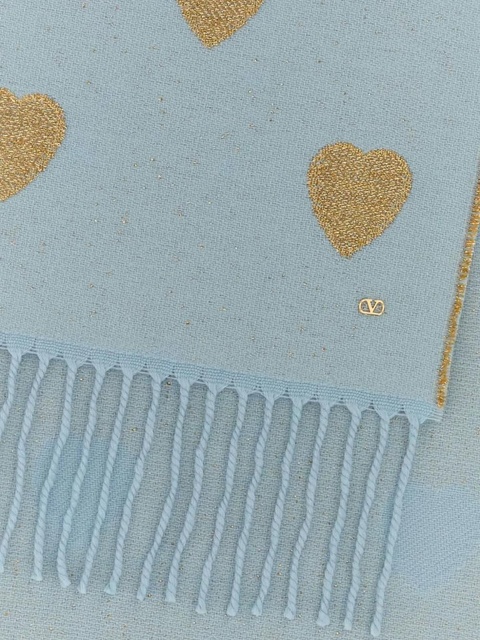 Valentino Garavani heart-pattern fringed scarf - Blue - zdjęcie produktu nr 1