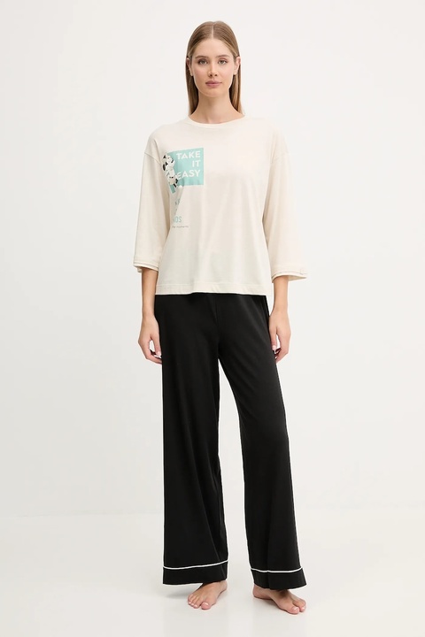 United Colors of Benetton longsleeve piżamowy damska kolor beżowy 3Y5E3M07S - zdjęcie produktu nr 2