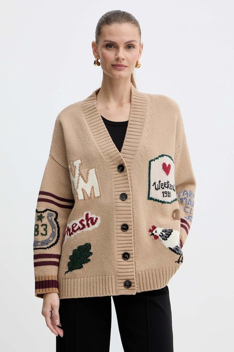Weekend Max Mara kardigan wełniany BELGIO damski kolor beżowy ciepły 2525346082600 - zdjęcie produktu nr 1