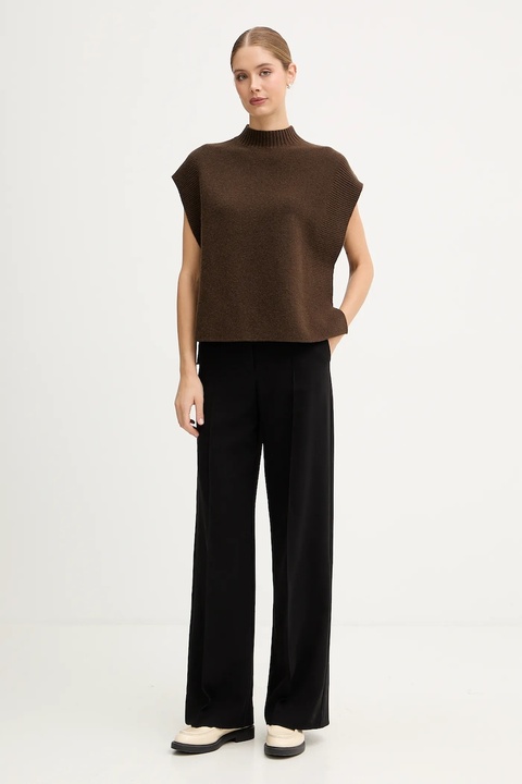 United Colors of Benetton kamizelka z dodatkiem wełny damski kolor brązowy z półgolfem 1244D10EF - zdjęcie produktu nr 2